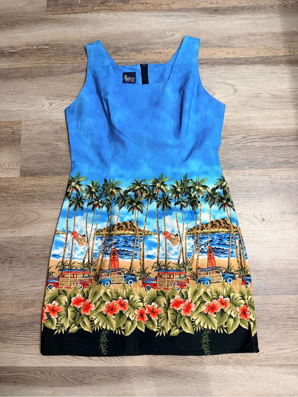 Tropical Blue Palm-Print Midi Dress